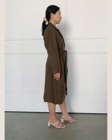 PETITE FEMME - WOOL CASHMEARE BELTED LONG COAT - CHOCOLATE